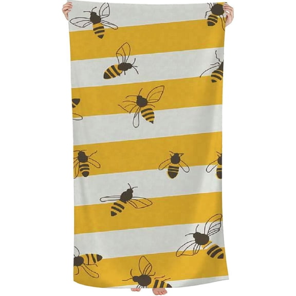 PHYHOO Cute Bee Microfiber Beach Towel, Large Oversized Beach Towel Lightweight Quick Dry Soft Absorbent Bath Towel, Sand Free Towel for Swimming Travel Sports 30x60in