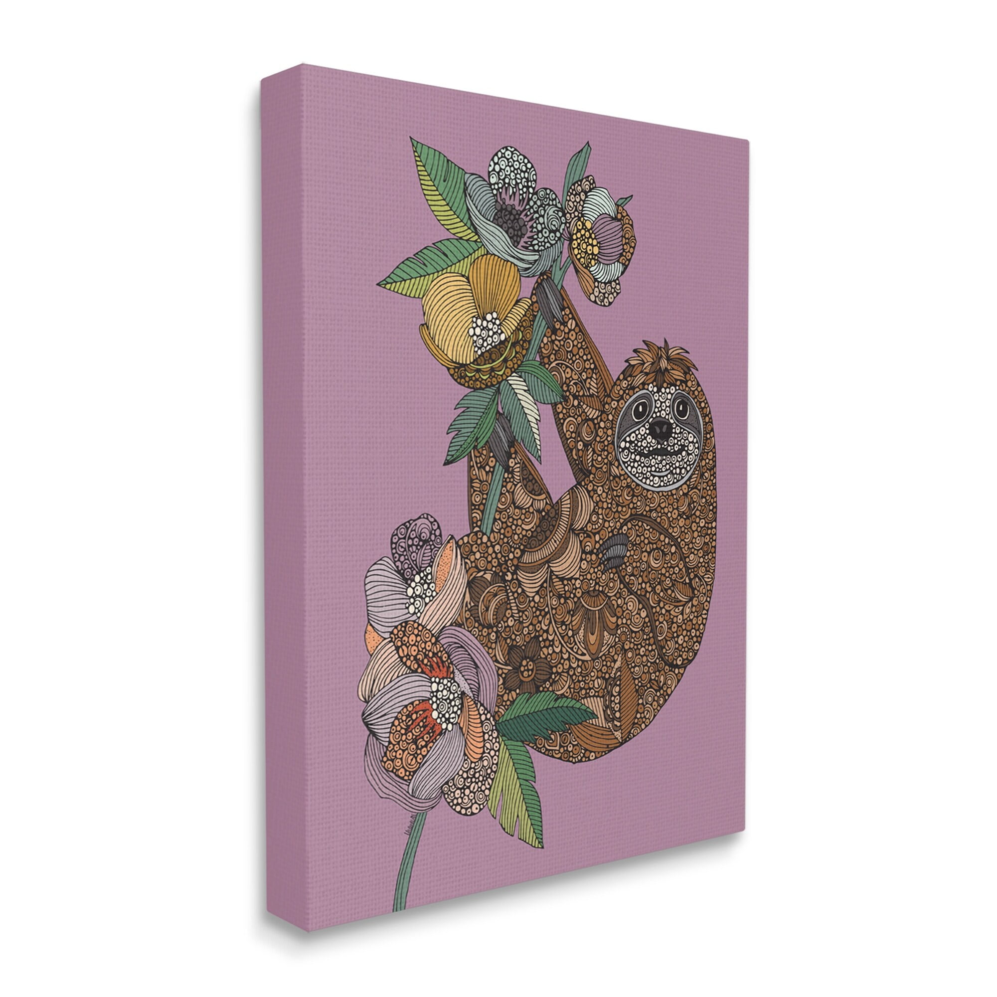 Stupell Industries Sloth Hanging Flower Blossoms Intricate Fractals Pattern Graphic Art Gallery Wrapped Canvas Print Wall Art, Design by Valentina Harper