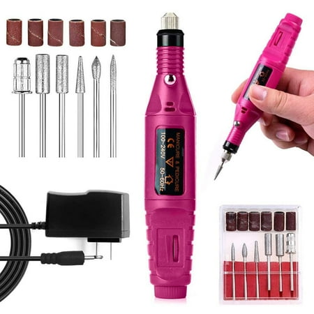 Fofosbeauty Electric Nail Drill Machine Nail Drill Kit 20000 RPM Portable Nail Drill for Acrylic Nails, 6 Acrylic Gel Remover Nail Tools, Nail Polishing Machine Pedicure Set, Pink