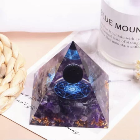 EOEMY Natural Crystal Sphere Quartz Tower Epoxy Pyramid Orgonite Healing Mineral Decor-Obsidian Quartz-1Pc