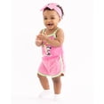 thumbnail image 3 of Minnie Mouse Baby Girls Sleeveless Graphic Romper with Matching Bow Headband, Sizes 0/3M-24M, 3 of 8