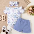 thumbnail image 3 of StylesILove Infant Baby Girls Floral Print Short Sleeve Bodysuit & Shorts & Headband 3pcs Set Spring Summer Romper Outfit (Blue Floral, 18 Months), 3 of 7