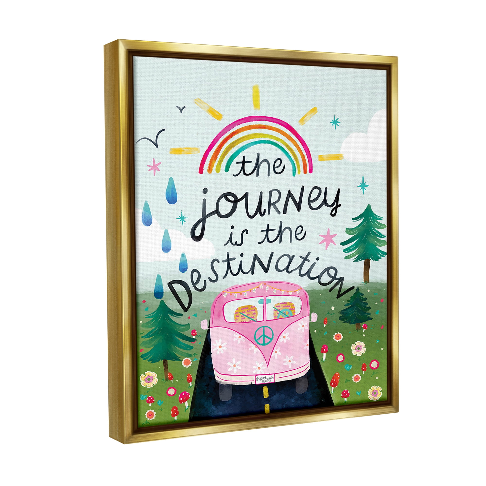 Stupell Industries Journey Is The Destination Landscape Painting Gold Floater Framed Canvas Art Print Wall Art, 17 x 21