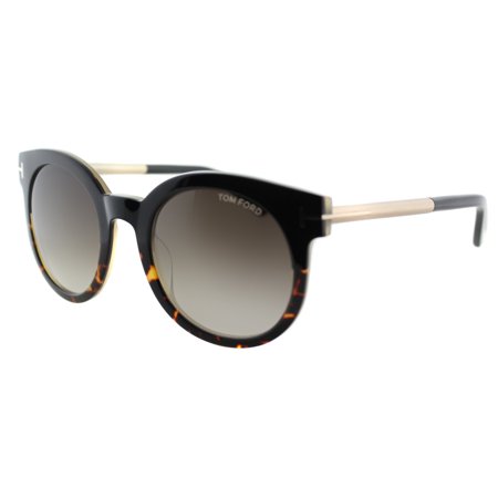 Black Havana Sunglasses - Tom Ford TF 435 Janina 01K Shiny Black And Dark Havana Plastic Round Sunglasses Brown Gradient Lens