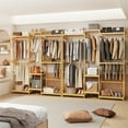 thumbnail image 3 of LUVODI 77.17 Inch Bamboo Closet System Clothes Rack Large Freestanding Garment Rack Clothing Rack with 8 Storage Shelves and 4 Rods, 3 of 15