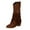 Brown, variant on XIMIN Women Fringe Cowgirl Boots Knee High Boots Embroidered Cowboy Boots Stud Square Toe Mid Calf Western Boots with Chunky Heel Comfort Tall Western Boots