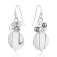 thumbnail image 2 of Vibrant White-Silver Pearl and Zebra Pattern Seashell Circle Dangle Earrings, 2 of 4