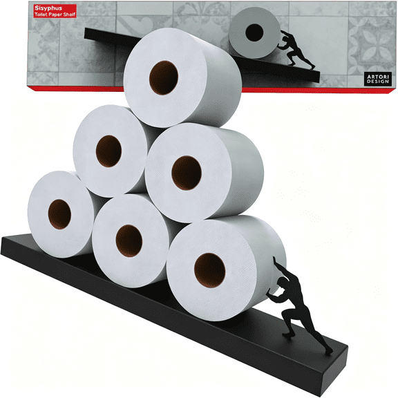 ACDANC Floating Toilet Paper Shelf Storage-Bathroom Wall Decorations,Tilted Wall Toilet Paper Holder,Mounted Toilet Decor Organizer for Tissue Rolls,Wipes,Towels,& More Black
