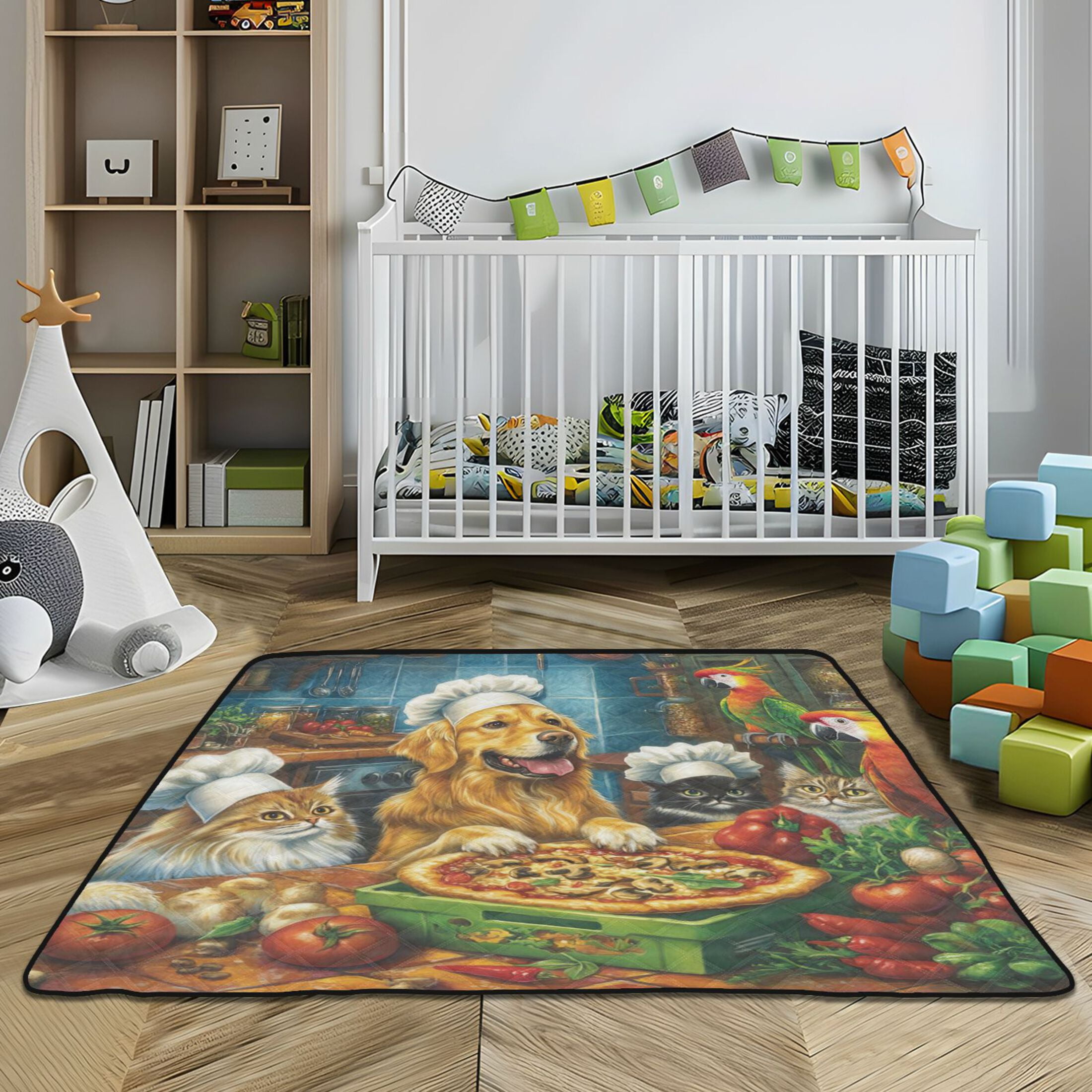 WOBOGO Animal Kitchen Baby Playmats Extra Large Waterproof Rollable Activity Pads for Toddlers 50×50inch