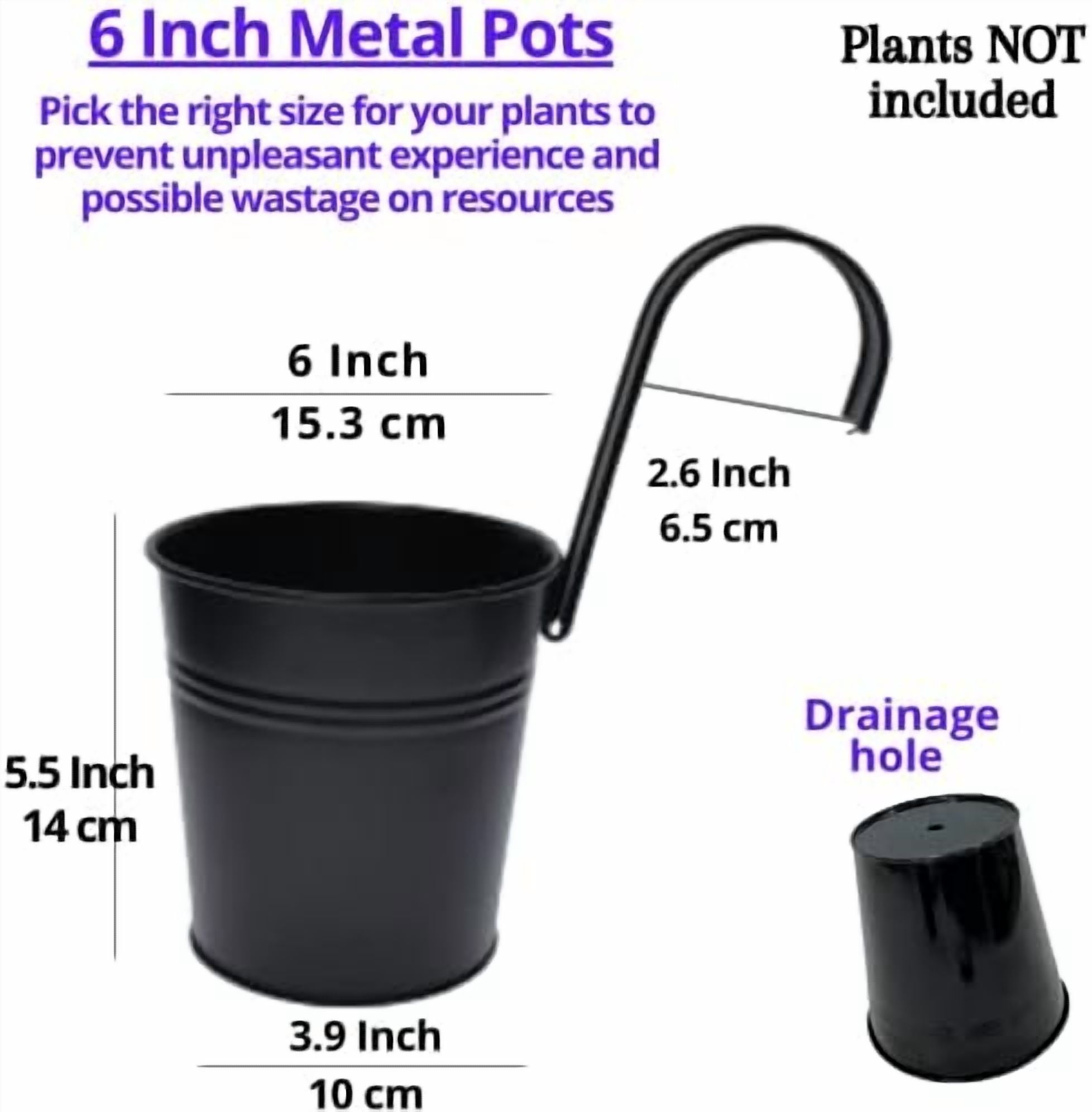 LaLaGreen Railing Planter 10 Pack, 6 Inch Hanging Flower Pot Black, Outdoor Large Metal Iron Fence Bucket, Balcony Garden Wall Deck Porch Patio Rail Decor Hanger Hook Farmhouse Balcony 6'''' (15cm)