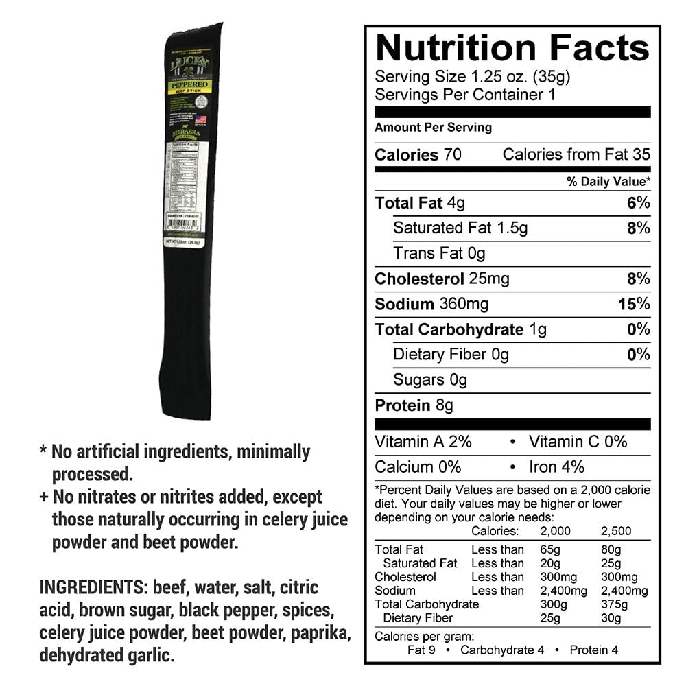 Lucky Beef Jerky Sticks, Peppered, 48 Pack - 1.25 oz, High Protein, No Antibiotics