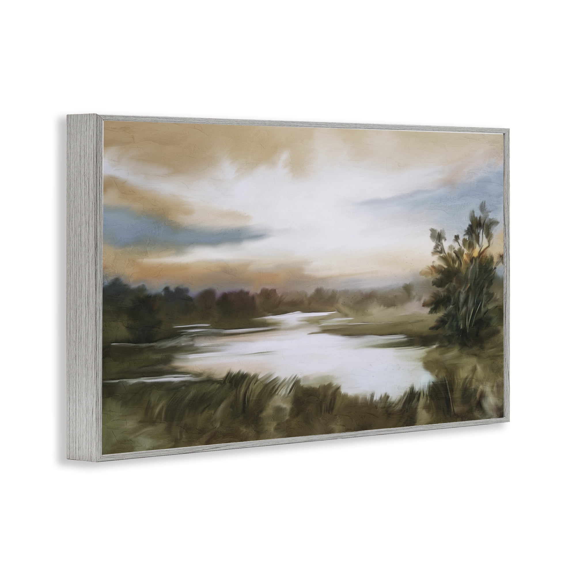 Stupell Industries Sunset Pond Countryside Gray Framed Giclee Art, design by Kim Allen