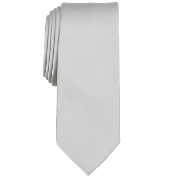 Bar III Mens Tie Logan Solid Skinny Necktie Silver