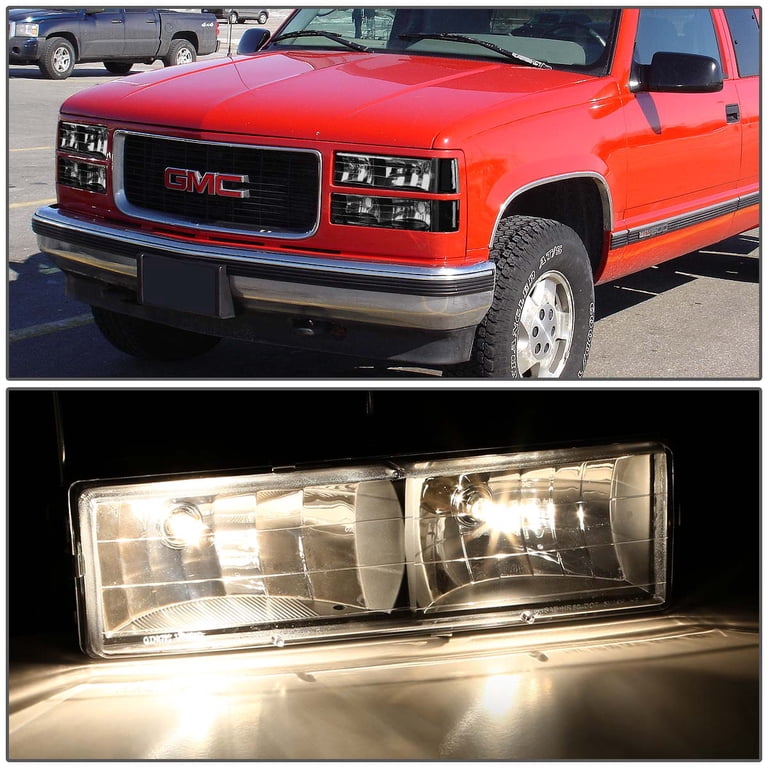 G-PLUS Clear Corner Chrome LED Headlights & Bumper Lamps For 1994-2000 Chevy C/K Suburban