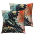 thumbnail image 2 of Acheng Throw Pillow Case Soft Cushion Cover American Soldier in hi-tech Gear Standing in Militar Home for Sofa Chair Couch/Bedroom Decorative Fluffy Large Pillowcases,Set of 2 White, 2 of 6