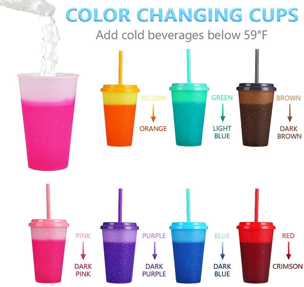 Reusable Colour Changing Plastic Cup - 5 Packs 16oz Iced Coffee Mug Travel  Tumblers with Lid Straw - Smoothie Milkshake Party Cups Cold Water Drink  Color Change Bottle for Kids & Adult 