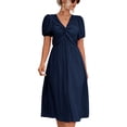 thumbnail image 1 of Vestido de mujer con nudo torcido, cuello en V, manga corta abombada, dobladillo suelto, vestido largo informal para uso diario, 1 of 6