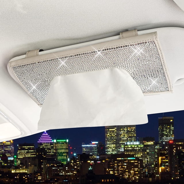 Porta Pañuelos para Visera de Auto ChuLian Cuero con Cristales Beige