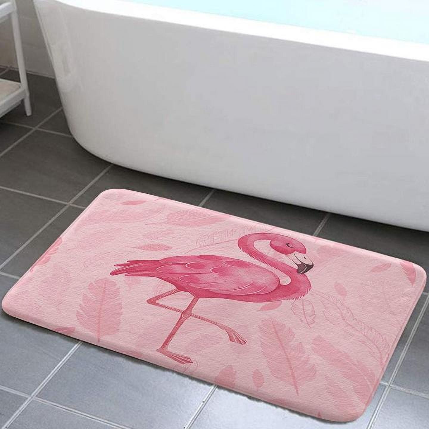 Pink Bath Mat, Cute Flamingo Bath Mats for Bathroom, Modern Art Boho Bath Rugs, Pink Bathroom Accessories 17 X 48 Inches
