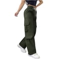 thumbnail image 3 of Frostluinai Cargo Pants Women High Waisted Casual Baggy Stretchy Wide Leg Y2K Streetwear Tousers Solid Straight Leg Pants with Pockets, 3 of 9
