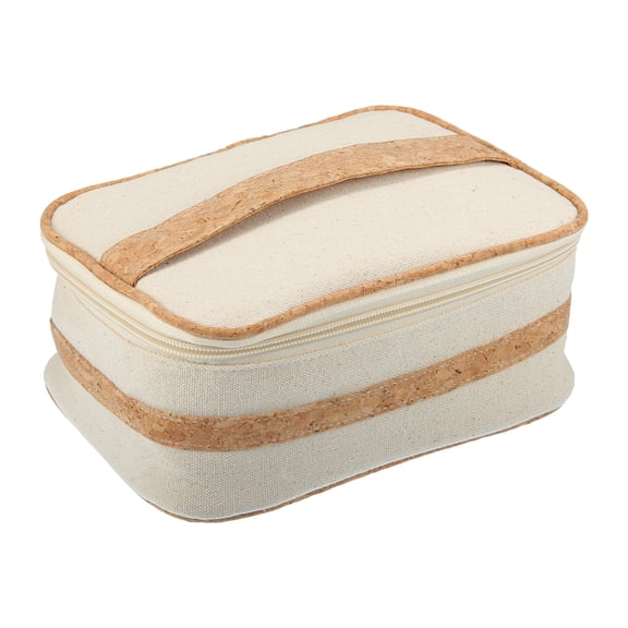 Unique Bargains 1 Pcs Portable Makeup Bag Toiletry Bag Wood Grain Pattern 8.54"x6.02"x3.94" Canvas Beige