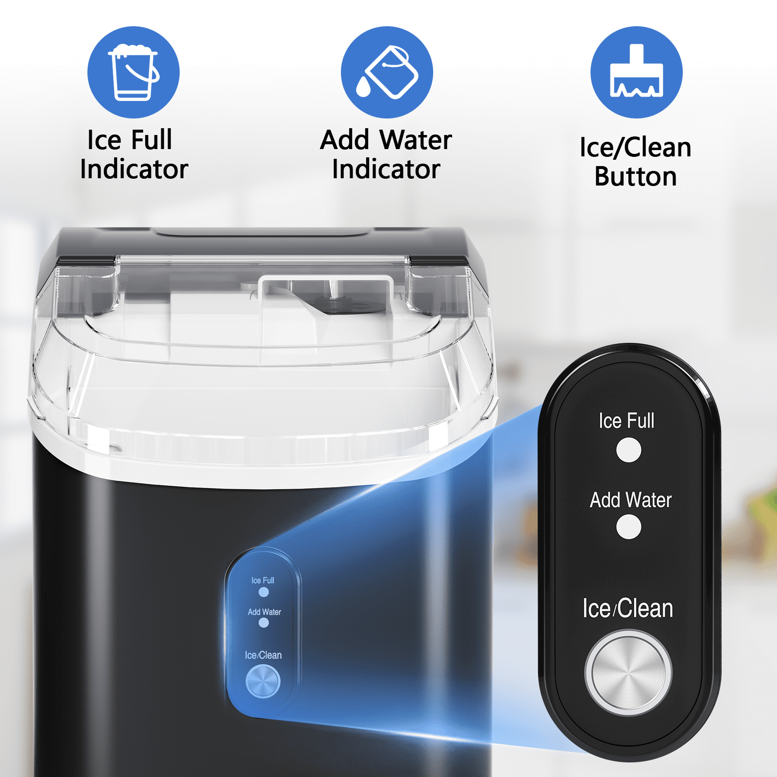 Moifoi 33lbs Countertop Nugget Ice Maker, Potable with Scoop, Soft Nugget Ice Ready in 7mins, Black