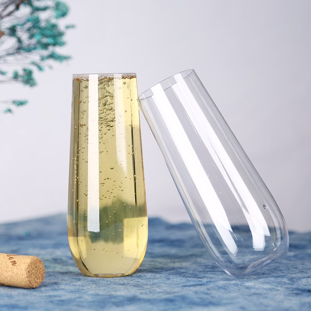 KOS PACK OF 32 Champagne Flutes 10-ounce Clear Plastic Toasting new years wedding party dessert (Pack of 32)