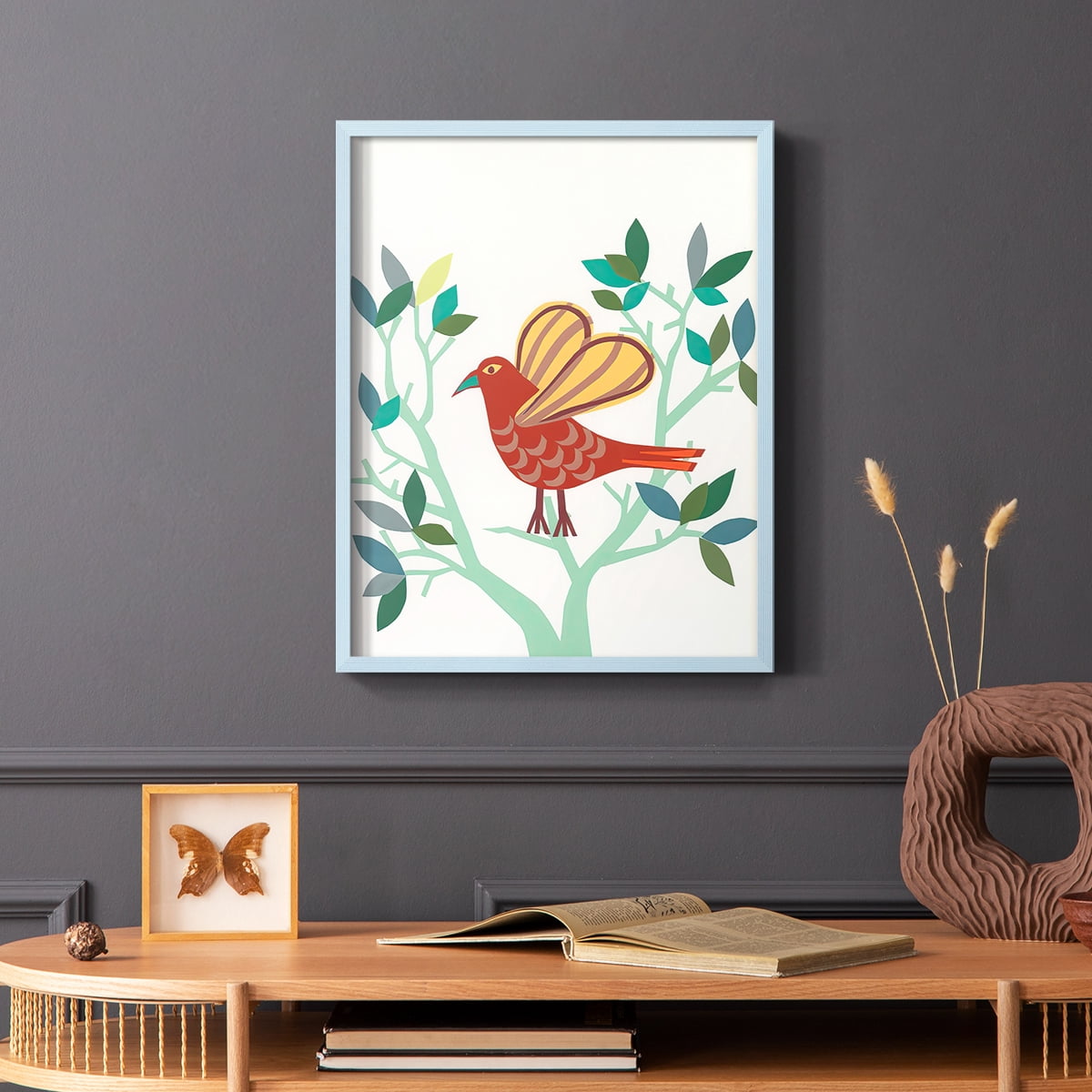 Whitty Bird I Framed Print in Blue Solid Wood 8 x 10 Framed Print