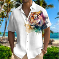 thumbnail image 4 of Camiseta retro para hombre con estampado 3D de animales, león y tigre, nueva camiseta de verano con solapa abotonada, ropa informal de moda hawaiana para hombre, 4 of 5