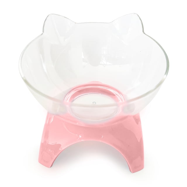 Kitten Comedero Elevado Transparente Para Gato Rosa