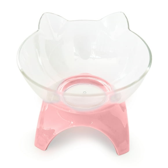 Kitten Comedero Elevado Transparente Para Gato Rosa