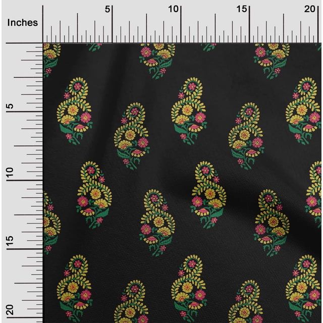 oneOone Georgette Viscose Fabric Leaves|Swirl & Floral Block Printed Craft Fabric BTY 42 Inch Wide