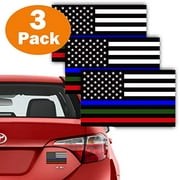 TOTOMO 3 Pack Blue Green Red Line USA American Flag Decal 3"x5" Reflective Honoring Police Military Fire Officers Bumper Sticker for Car Truck RV SUV Jeep Wrangler Boat Window Accessories #USF-06