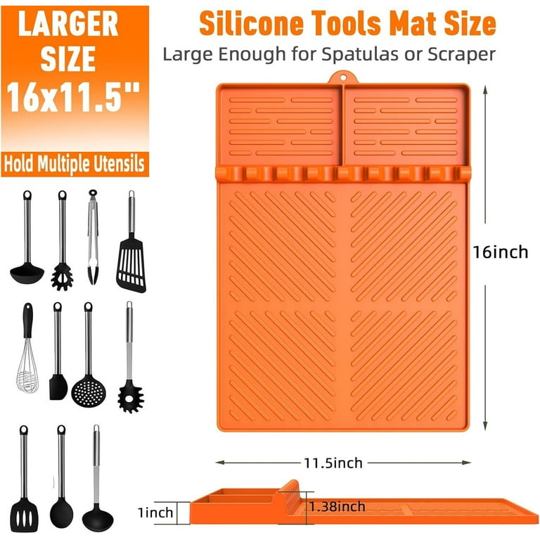 Silicone Grill Mat, Griddle Tools Mat for Blackstone, Spatula Grill Mat with Drip Pad for Kitchen, Cooking, Countertop, BBQ Caddy Utensils Holder Griddle Accessories for Blackstone