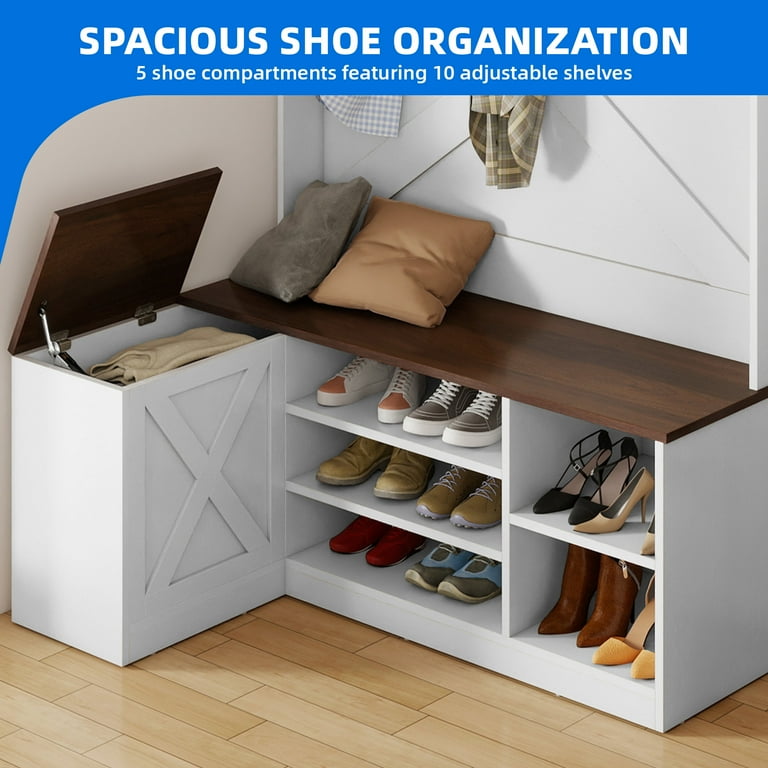 Dextrus Corner Coat Rack with Hooks& Bottom Shoe Cabinet, L