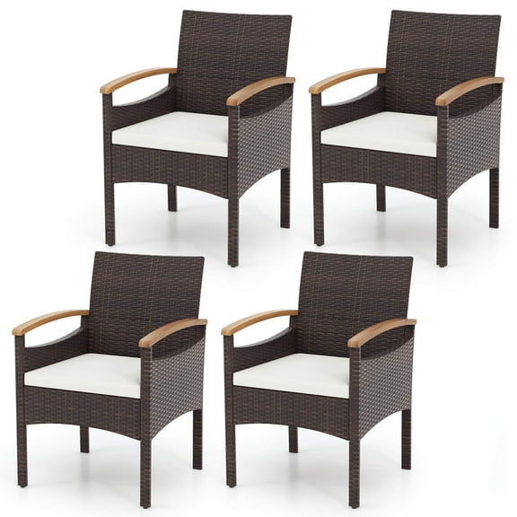 Gymax 4 PCS Dining Chairs w/ Acacia Wood Armrest Heavy Duty Metal Frame Patio
