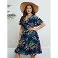 thumbnail image 6 of FlorCurve Plus Size Dresses for Women Short Sleeve Surplice V Neck Midi Dress A-Line Floral Print Summer Casual Beach Sundress, Blue 4XL, 6 of 7
