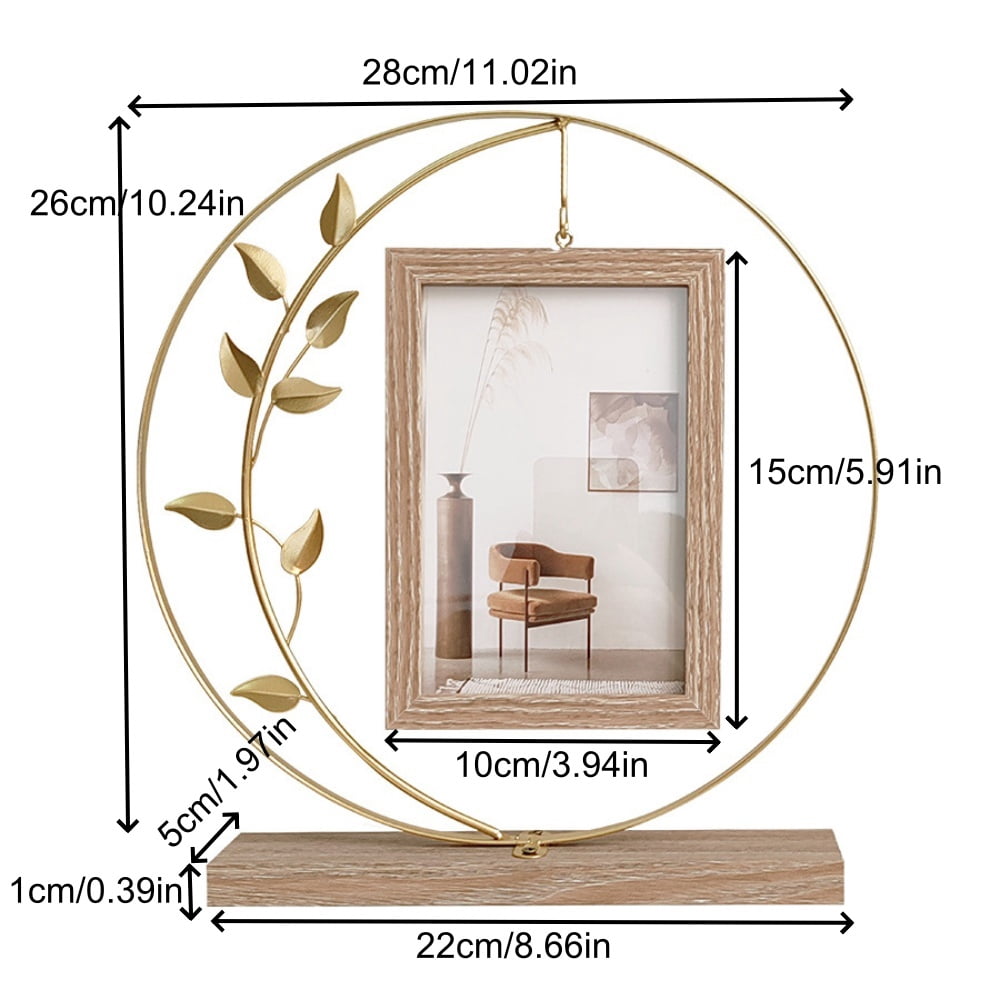 Picture Frame, Kvago Double-Sided Hanging Picture Frame Holds 4x6 Inch Vertical Photos, Family Office Desk Rustic Display Metal Tree Wooden Photo Frame, Gift for Mom Grandma Women Adults (Gold)