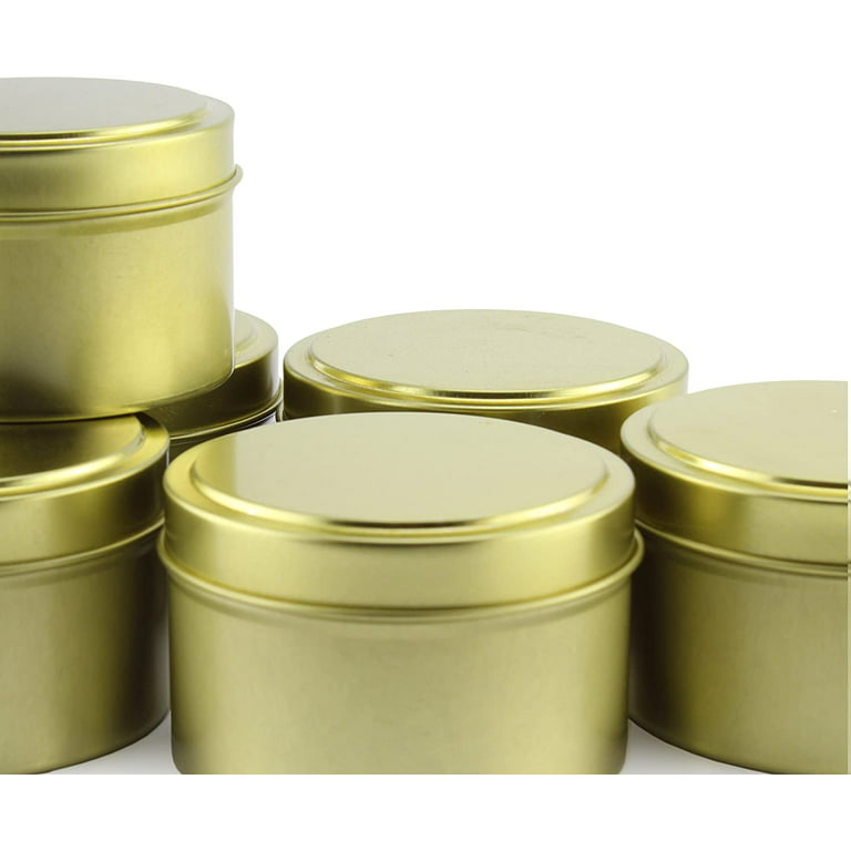 6-Ounce Round Gold Tins / Candle Tins (12-Pack), Metal Tins for Candles, DIY, Party Favors & More, Slip-On Lids Included