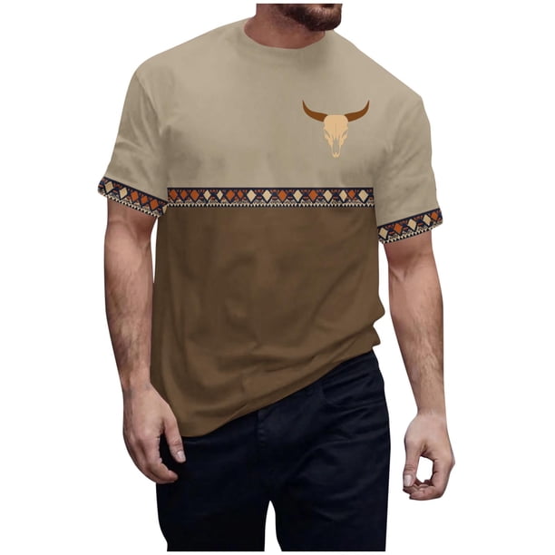 Camisas de Manga Larga para Hombres Imprimir Casual Cuello Redondo Blusa de Manga Corta, Camisas de Lino para Hombres