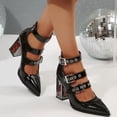 thumbnail image 5 of SCHUHLAND Women's Rose Clear Heels Pumps, Patent Leather Pointed Toe, Metal Buckle Ankle Strap, Punk Style, 5 of 16