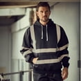thumbnail image 2 of Men's Solid Color Reflective Hooded Sweatshirt Long Sleeve Sweater Top Loose Road Work High Visibility Pullover (Black,2XL), 2 of 6