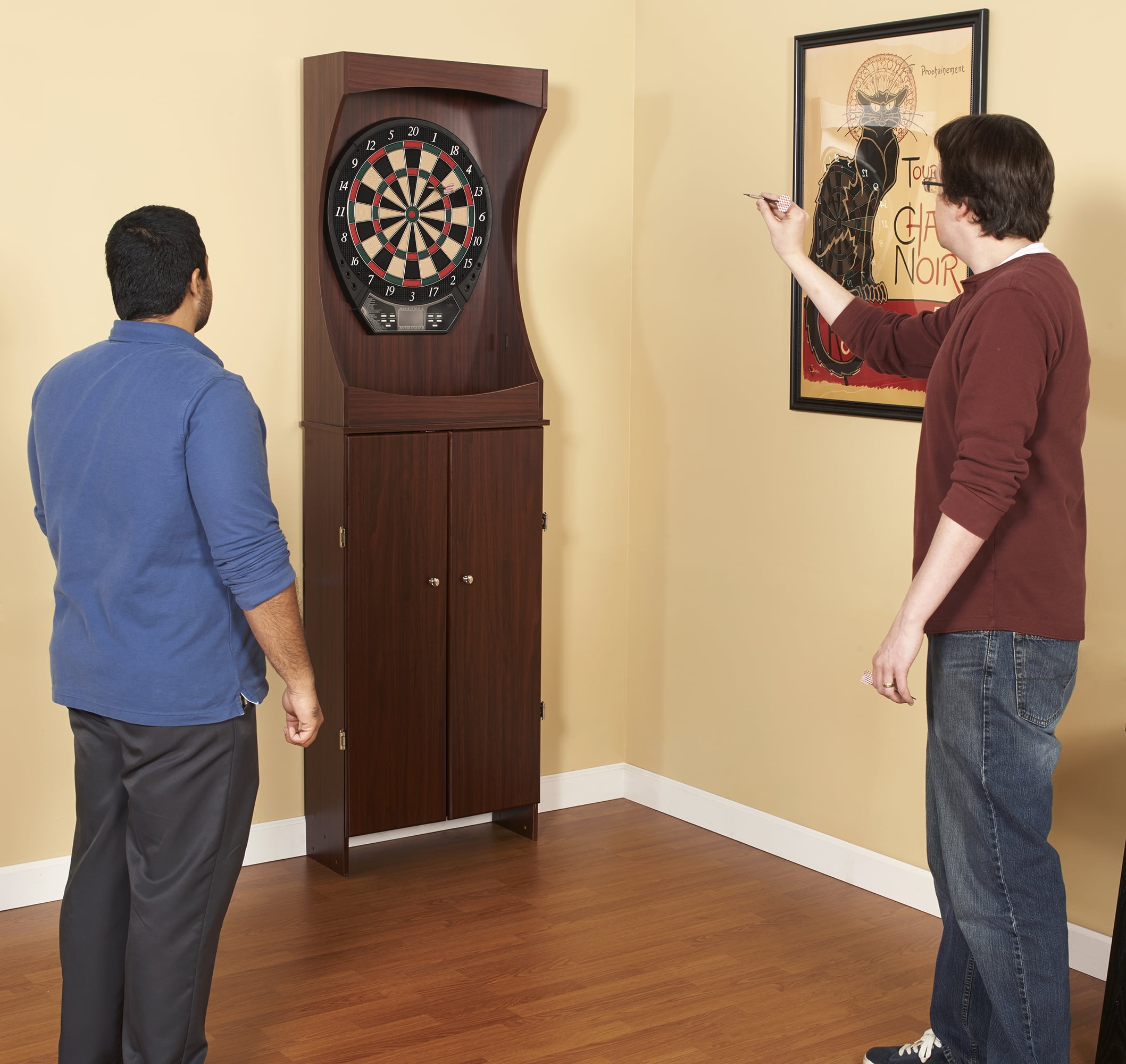 Hathaway Outlaw Free Standing Dartboard & Cabinet Set Cherry Finish by Blue Wave