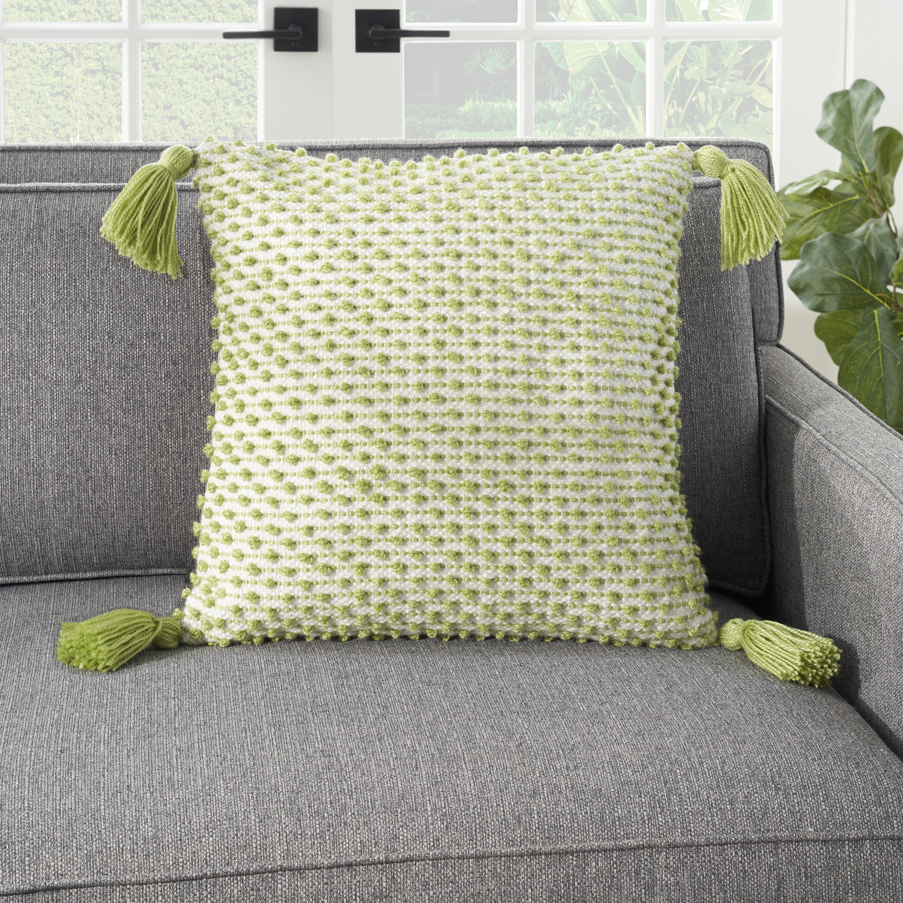 Nourison Loop Stripe Tassle Green 18" x 18" Indoor/Outdoor Throw Pillow - image 4 of 6