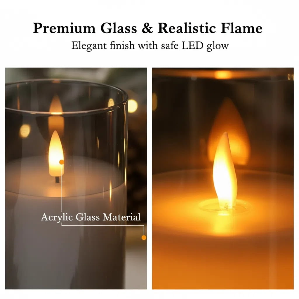 Goldprice Rechargeable Flameless Candle, LED Flickering Candles Tea Lights Pillar Candles Sets with Adjustable Brightness and Timing Remote, Battery Operated Acrylic USB Candles (D 3”×H 4”5”6”)