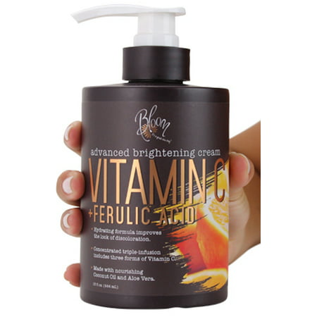 Bloom Vitamin C Cream Advanced Brightening for Brighter Skin, Discoloration, Dark Spots, Age Spots, Acne Scars, Sun Damaged Skin With Ferulic Acid. Large 15oz