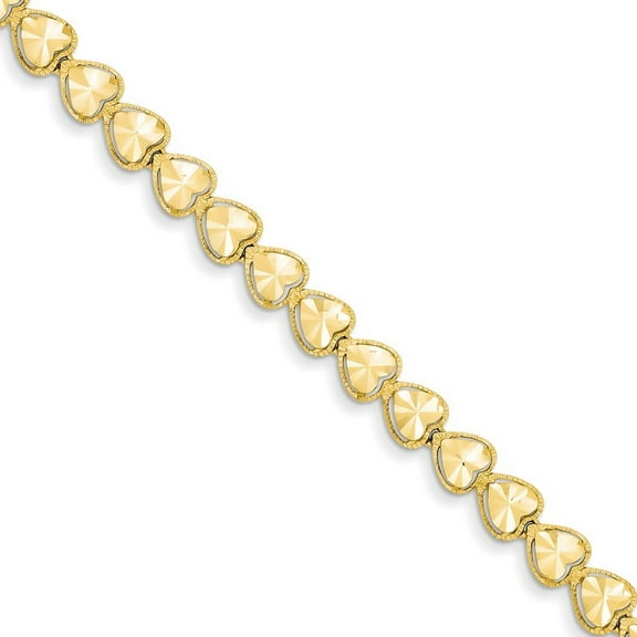 14k Yellow Gold Solid Polished Lobster Claw Closure Sparkle Cut Love Heart Bracelet 7 Inch Box Clasp - Identification Br