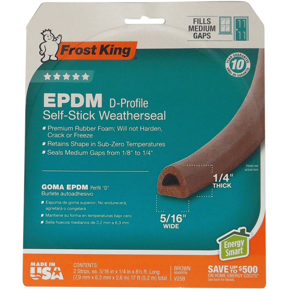 Frost King V25BA Extreme Rubber WeatherStrip Tape, Brown