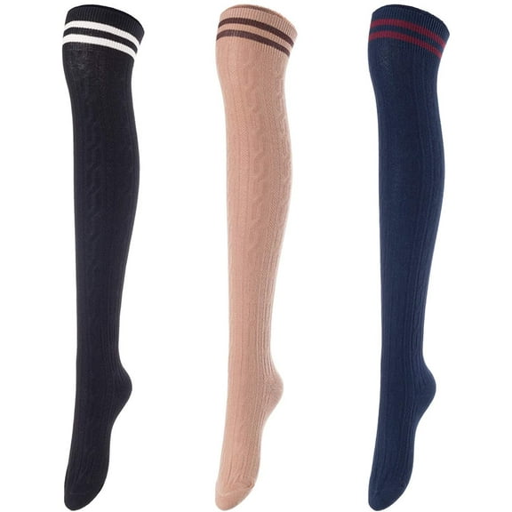 Lovely Annie Women's 3 Pairs Over Knee High Thigh High Cotton Socks Size 6-9 A1023