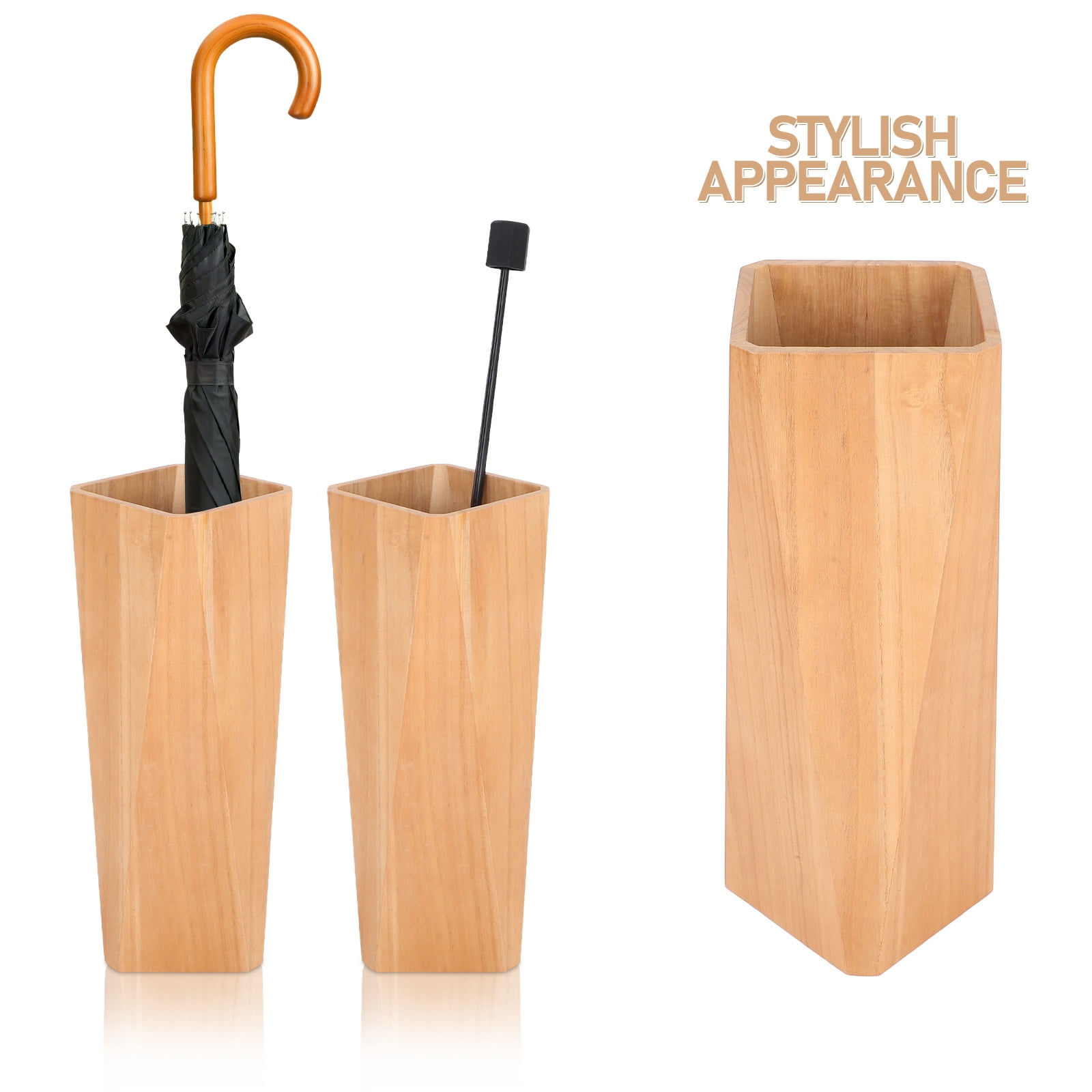 Raindrops Hemoton Large Capacity Wooden Umbrella Stand Holder Stylish Storage Rack for Umbrellas Wood Stand for Indoor Use